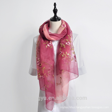 Good quality beautiful 40% silk 60% wool floral designs embroidery scarf wholesale